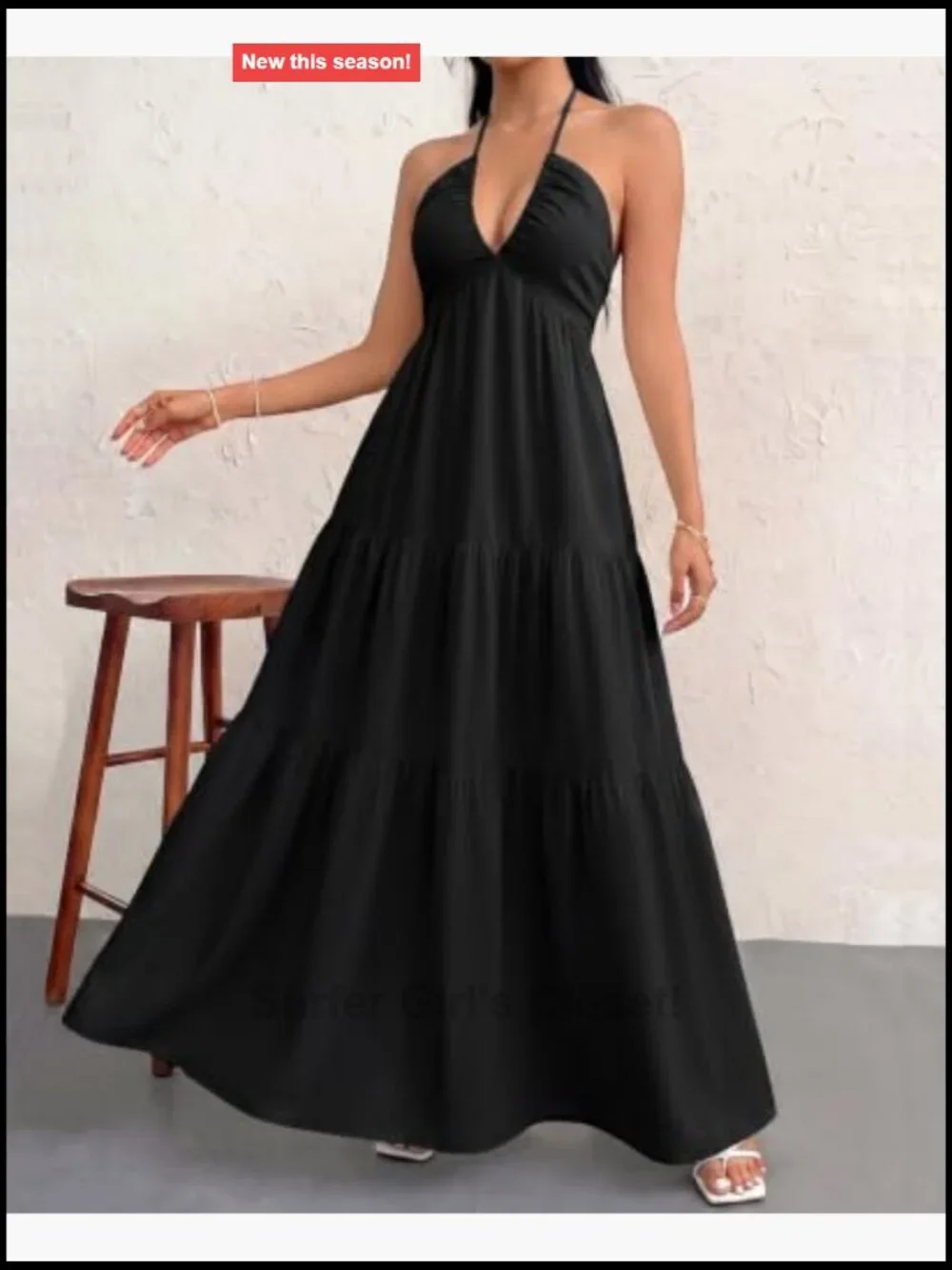 Flowy Maxi Sundress Halter V Neck Sleeveless A-Line Boho Bow Tie Backless
